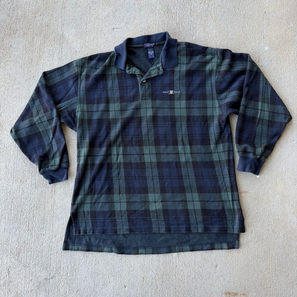 Vintage 90’s GANT Golf Long Sleeve Polo Plaid Shirt Men’s Size Large